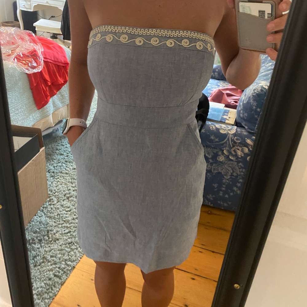 Vineyard Vines Strapless Embroidered Dress